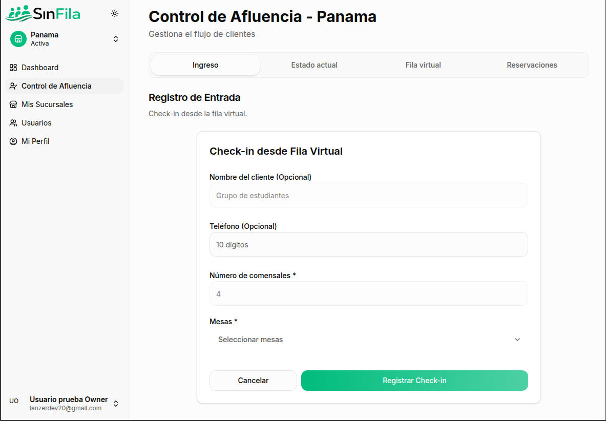 Check-in desde fila virtual - Paso 1
