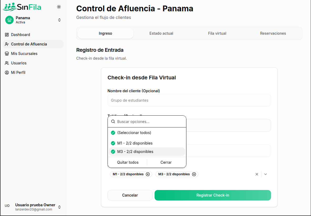 Check-in desde fila virtual - Paso 2