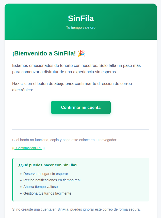 Ejemplo de correo de confirmación